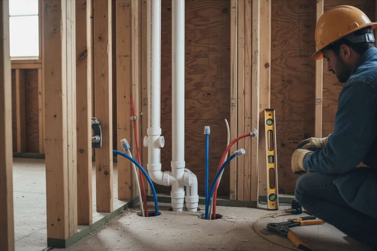 Drain and supply rough-in during Sump Pump Repair in Cheney